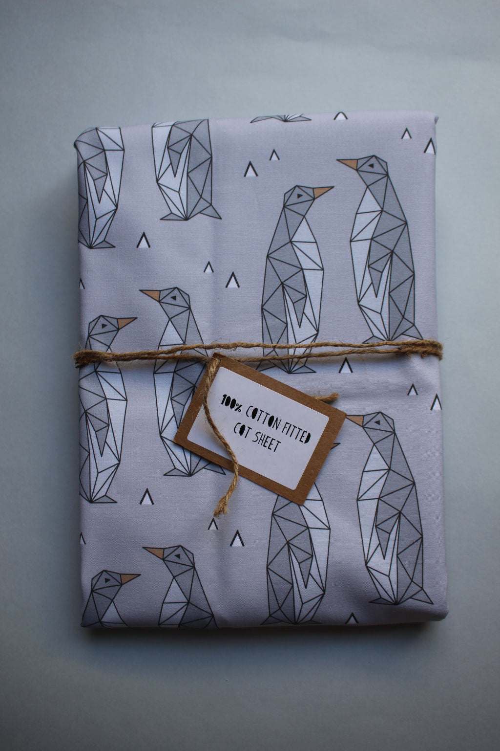 Fitted Cot Sheet - Geo Penguins (Grey) - Little Dreamer Australia